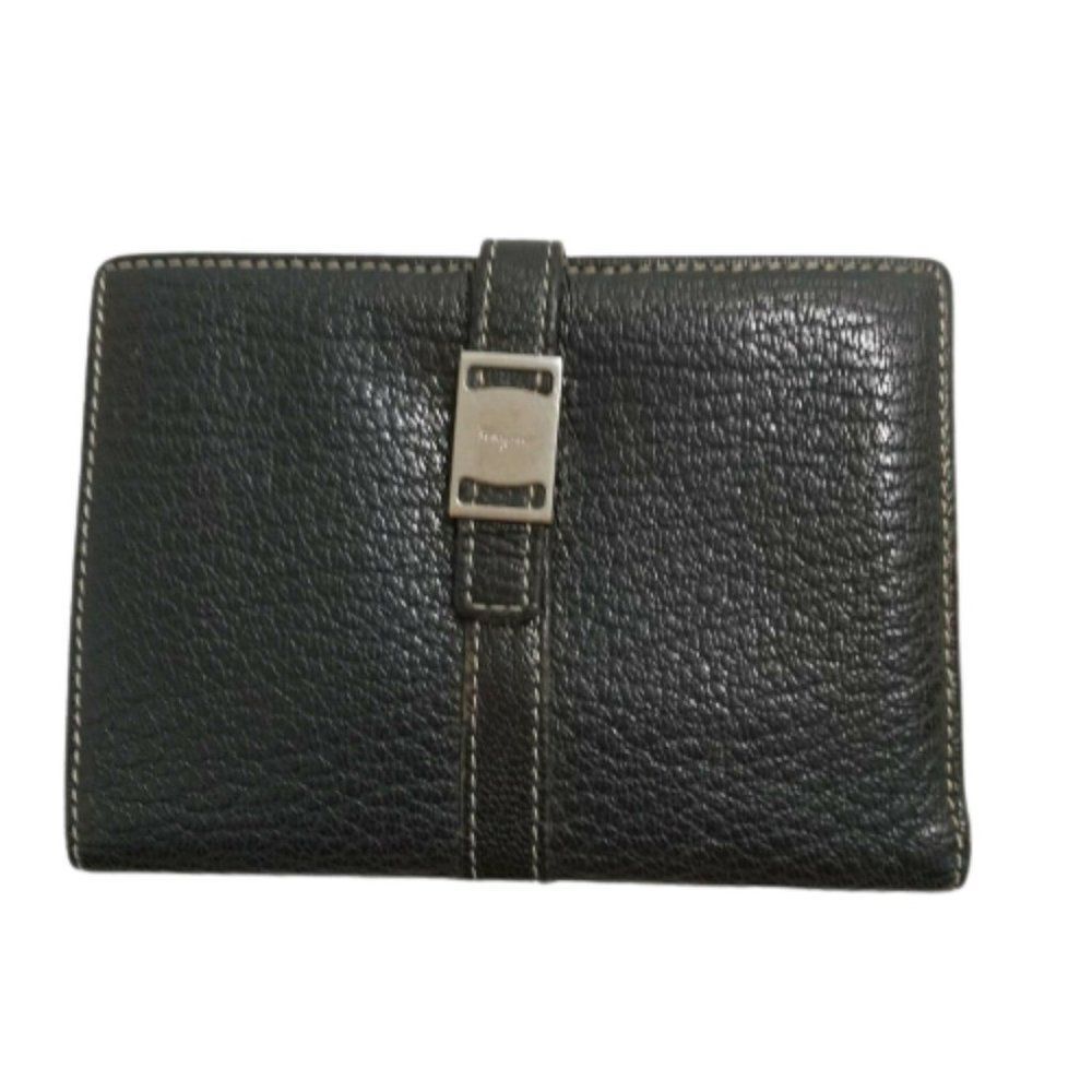 Authentic Salvatore Ferragamo Black Leather Long Double Sided Bifold Wallet